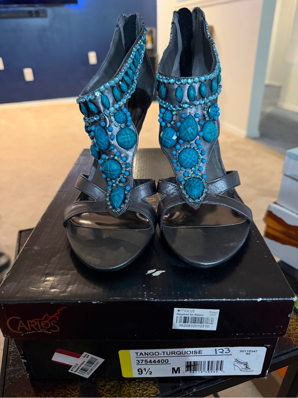 Sam Edelman Black Sandals with Turquoise Embellishment